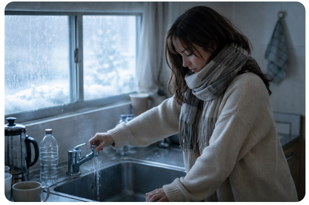 水道を使う女性